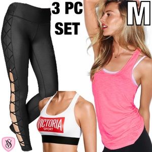 3 PC Victoria’s Secret Set Knockout Leggings + Player Sports Bra + Tank MEDIUM